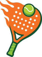 Flaming Padel Racket Tennis Ball Logo and icon vector illustration,  Padel racket with tennis ball, flaming logo and icon for sports brands