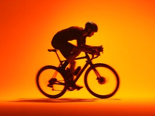 Obraz premium Dynamic Cyclist in Motion Against an Abstract Orange Background