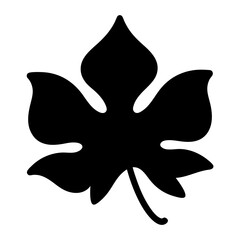 Isolated Black Silhouette of a Leaf with Prominent Lobes and Veins