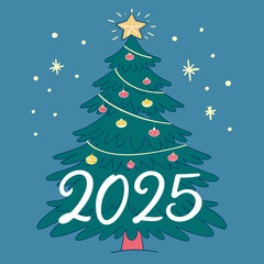 Christmas Tree 2025 Illustration – Festive Holiday Greeting Card Design