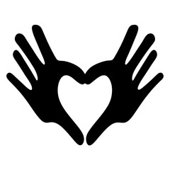 Two black hand silhouettes forming a heart shape, symbolizing love and unity