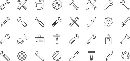Tool and maintenance icon set – wrench, screwdriver, gear, repair tools, hardware, construction, DIY, engineering, mechanical, fix, settings