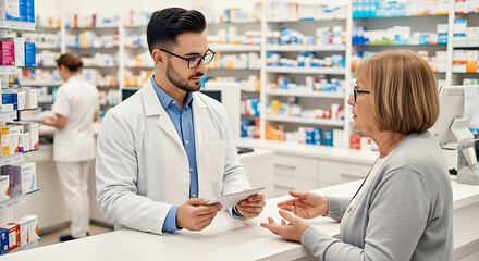 Photo of pharmacist assisting a customer at the pharmacy