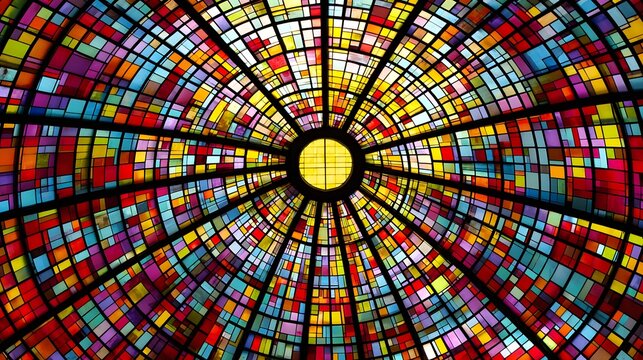 Colorful stained glass dome ceiling design.