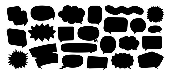 Speech and thought bubbles in different shapes silhouette set. Collection of design elements