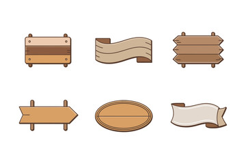Naklejka premium Rustic wood sign icon pack, hanging plank ribbon panel vector, oval badge illustration, arrow board clipart, vintage label elements