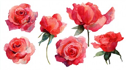 Beautiful Watercolor Roses Collection on White Background for Design Projects