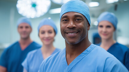 A confident surgical team in a modern operating room