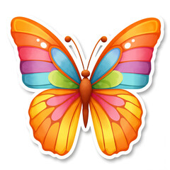 Naklejka premium Sticker of a bright cartoon butterfly in orange shades on a white background