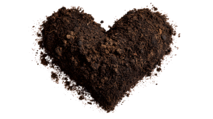 Heart Shaped Soil Mound on Transparent Backdrop Symbolizing Growth Nurturing and Earthy Connection to Nature