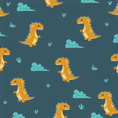 t rex dinosaur seamless pattern cute cartoon vector for kids apparel fullprint fabric