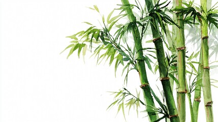 Elegant Bamboo in Watercolor Style on White Background