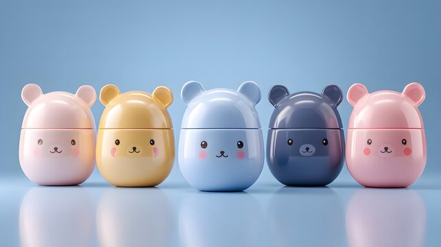 Cute bear-shaped containers in pastel colors.
