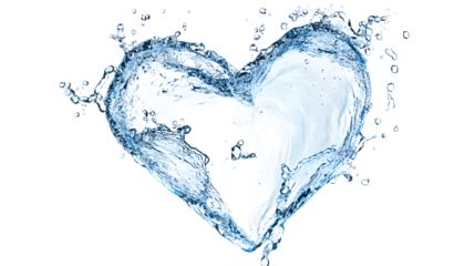 Clear Water Heart Shape Splash on Transparent Backdrop A Symbol of Purity and Vitality for Creative Use