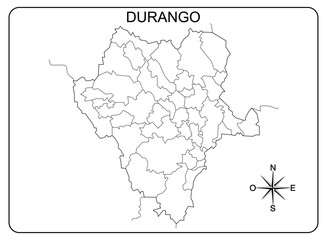 Map of the State of Durango in Mexico, with political division by municipalities