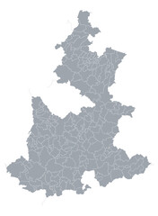 Map of Puebla, Mexico, for infographics, showing the political division of municipalities.