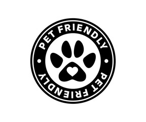 Pet friendly icon sign. Pet paws sign. Heart with pet paw print dog cat icon. Pets allowed symbol vector design and illustration.

