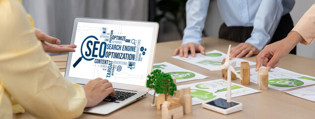 SEO search engine optimization for brisk e-commerce and online retail business showing on computer...