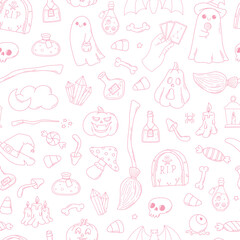 Halloween pink monochrome seamless pattern for wallpaper, scrapbooking, stationery, wrapping paper, textile prints, etc. EPS 10