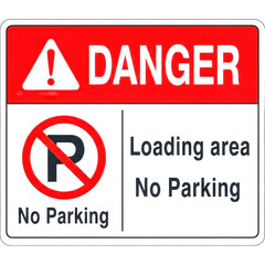 Danger loading area parking prohibition warning safety caution symbol on transparent background