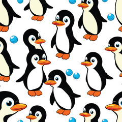 Obraz premium Seamless Penguin Pattern Playful Cartoon Animal Design For Childrens Fabric Wallpaper And Educational Resources With A Cheerful Cartoon Style Perfect For Adding Fun To Any Project