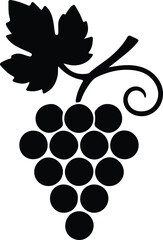 Illustrator grape bunch with leaf simple black Silhouette vector