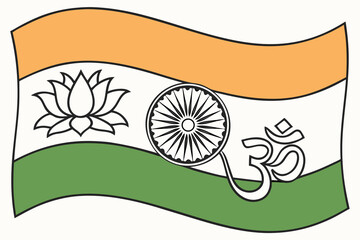 Fototapeta premium Indian flag with religious symbols representing diversity and unity
