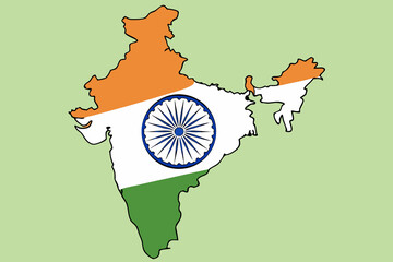 Map of india outline filled with indian flag colors and ashoka chakra