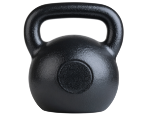 Tilted Black Kettlebell Resting on Side, angled perspective, isolated