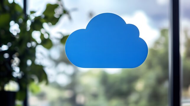 Blue Cloud Shape on Glass Window, Office Background