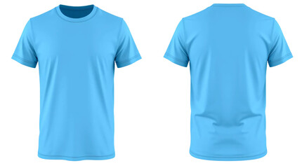 Sky blue t-shirt in front and back view, mockup isolated on transparent background