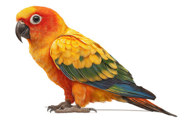 Beautiful sun conure parrot isolated on transparent background