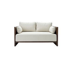 Contemporary wooden framed sofa with cream upholstery.