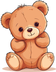 Obraz premium Cute Cartoon Teddy Bear Illustration - Adorable Plush Toy for Children's Designs and Nursery Decor, Digital Painting with Soft Colors