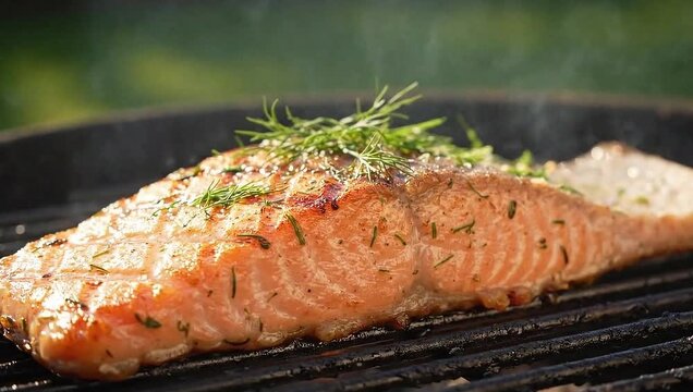 Grilled salmon fillet with herbs