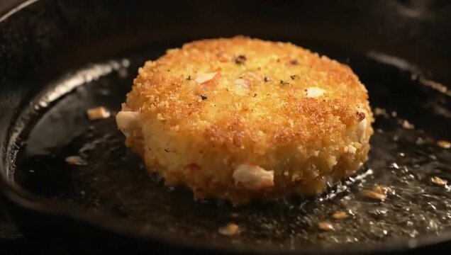 Crab cake fry with golden crust