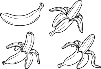 Banana outline vector illustration clip art drawing set