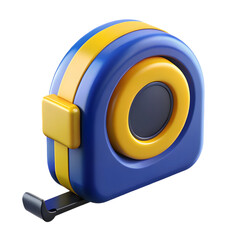3d icon of blue and yellow tape measure isolated on transparent background