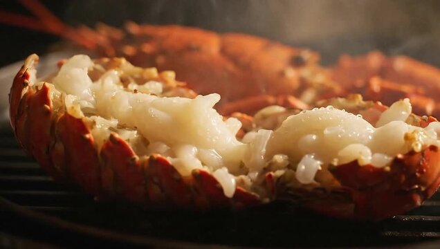 Grilled lobster tail split with meat