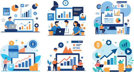 Finding new ideas. problem solving. Vector illustration banner.Teamwork search for solutions Miniature people team working flat modern design illustration