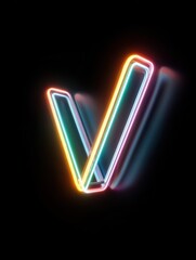 floating neon checkmark with soft glow on black background digital art