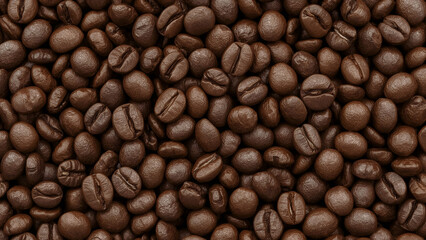 Fototapeta premium Ultra Close-Up of a Dense Pile of Rich Brown Roasted Coffee Beans, Highlighting their Natural Texture and Form