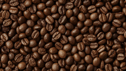 Fototapeta premium Overhead Close-Up of a Seamless Photorealistic Pattern of Roasted Coffee Beans, Rich in Detail and Texture