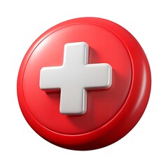 Obraz premium Bright red circular button with a white medical cross emblem for healthcare and emergency services