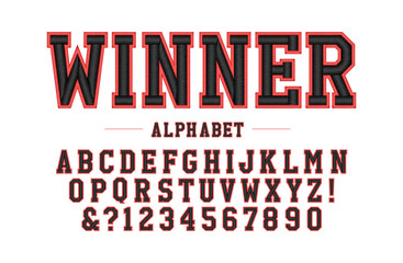 Abstarct college classic font. Vintage sports font in American style for T-shirt designs for football, baseball, and basketball teams. College, school and varsity style font, tackle twill. Vector
