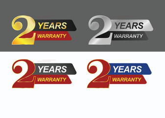 Set of 2 Years Warranty, Premium quality and Original Product Hexagon Badges Vector Label Design, Gold and silver badges