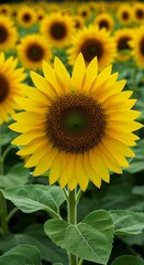 Obraz premium The striking contrast between the sharp foreground sunflower and the soft-focus background creates a sense of depth