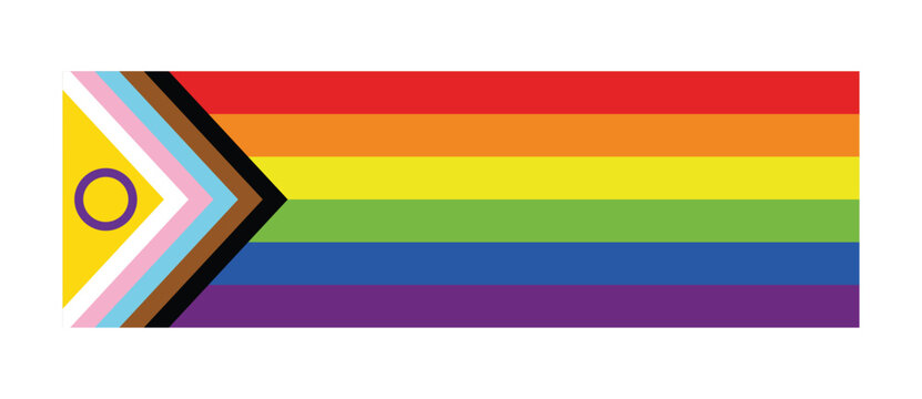 Inclusive progress pride flag featuring intersex inclusion with rainbow stripes horizontal