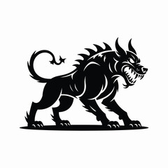 A single vector silhouette of a Demon Hound, designed with a terrifying and supernatural Halloween theme