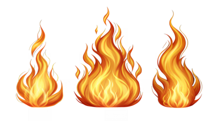 Three cartoon flames isolated against a plain dark backdrop on transparent background